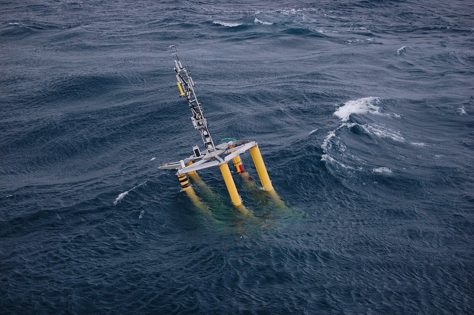 A spar buoy in rough open ocean